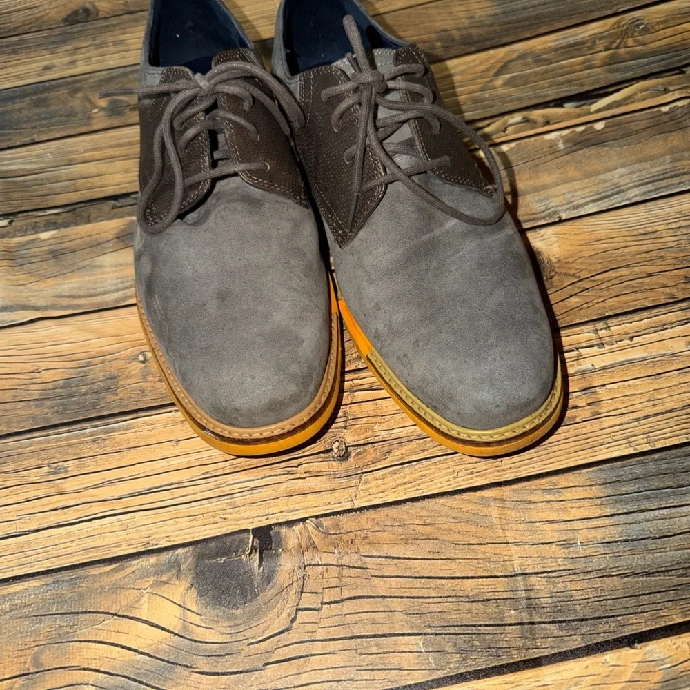 Cole Haan Charcoal and‎ Chocolate Oxfords with Vibrant Orange Sole